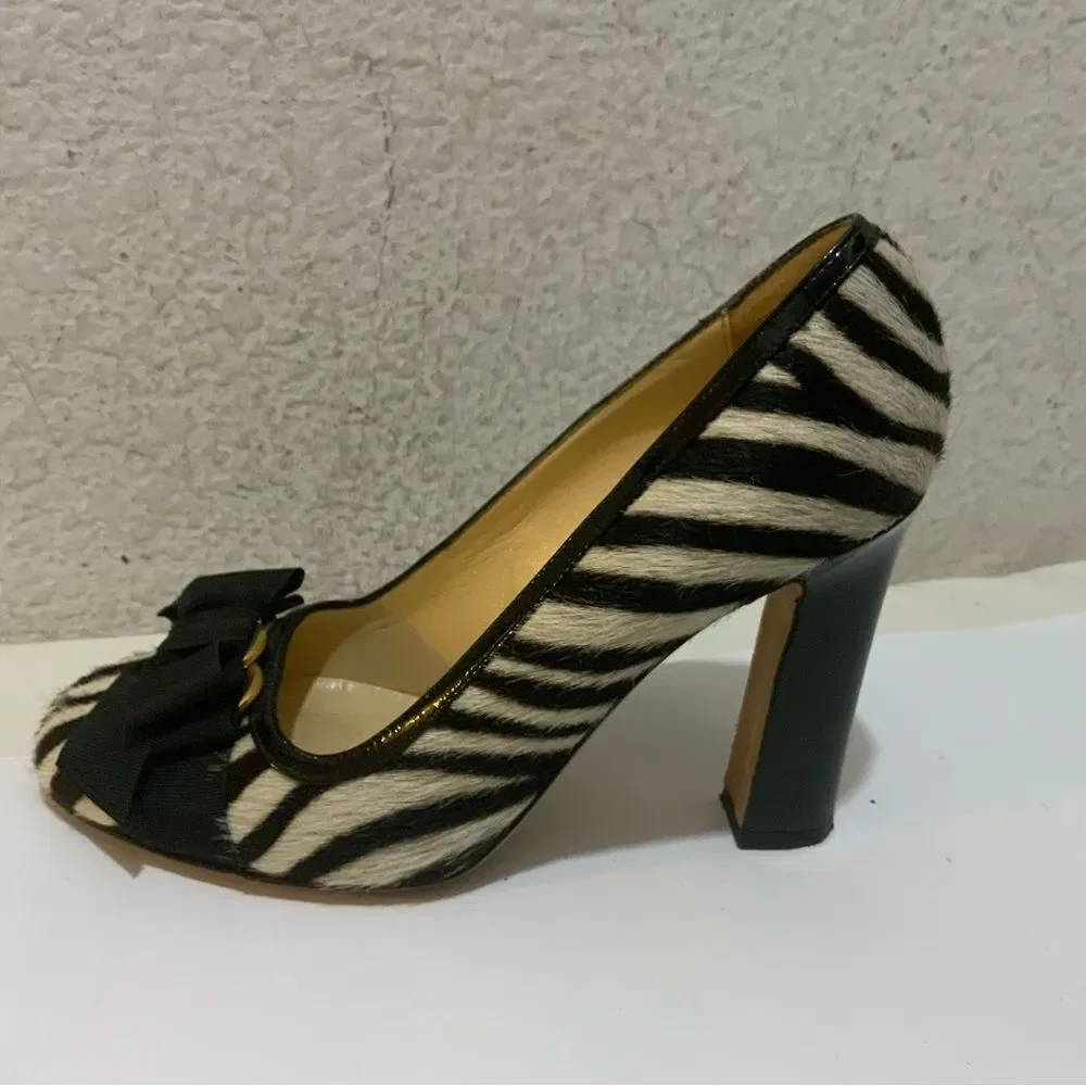♠️ Kate Spade Leopard Heels Pumps Round Toe Heel Ribbon Total Pattern 7B